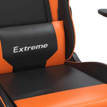 vidaXL Καρέκλα Gaming Μασάζ Υποπόδιο Μαύρο Πορτοκαλί Συνθετικό Δέρμα 67x58x(118-128)cm 1 τεμ.