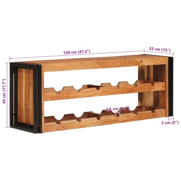 vidaXL Ράφι Κρασιού Καφέ 120x45x33cm Στερεό Ξύλο Ακακίας 1 τεμ.