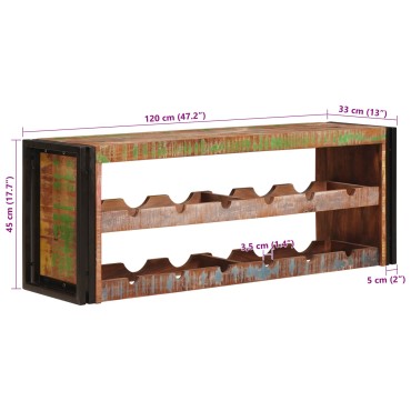 vidaXL Ράφι Κρασιού Καφέ 120x45x33cm Στερεό ανακτημένο ξύλο 1 τεμ.
