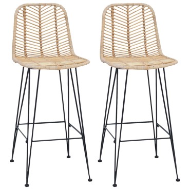 vidaXL Καρέκλα Μπαρ 2 τεμ. Φυσικό 44x52x111cm Καλάμι και Σίδερο