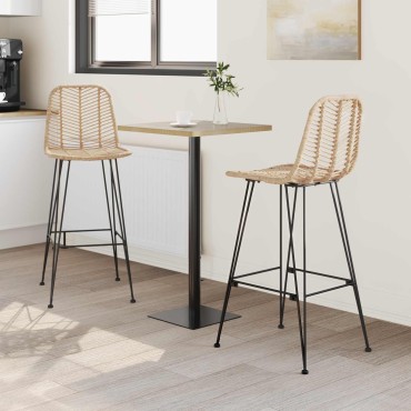 vidaXL Καρέκλα Μπαρ 2 τεμ. Φυσικό 44x53x111cm Καλάμι και Σίδερο