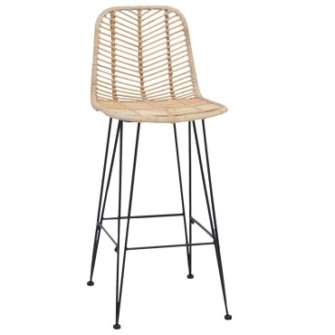 vidaXL Καρέκλα Μπαρ 2 τεμ. Φυσικό 44x53x111cm Καλάμι και Σίδερο