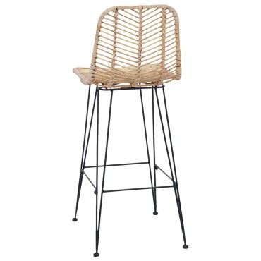 vidaXL Καρέκλα Μπαρ 2 τεμ. Φυσικό 44x53x111cm Καλάμι και Σίδερο