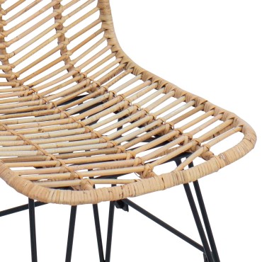 vidaXL Καρέκλα Μπαρ 2 τεμ. Φυσικό 44x53x111cm Καλάμι και Σίδερο
