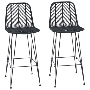vidaXL Καρέκλα Μπαρ 2 τεμ. Μαύρο 44x52x111cm Καλάμι και Σίδερο