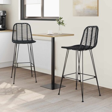 vidaXL Καρέκλα Μπαρ 2 τεμ. Μαύρο 44x52x111cm Καλάμι και Σίδερο