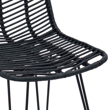 vidaXL Καρέκλα Μπαρ 2 τεμ. Μαύρο 44x52x111cm Καλάμι και Σίδερο