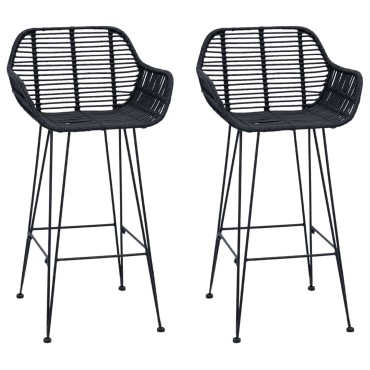 vidaXL Καρέκλα Μπαρ 2 τεμ. Μαύρο 55x52x92cm Καλάμι και Σίδερο