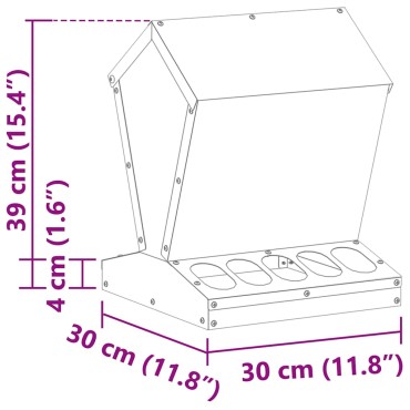 vidaXL Ταΐστρα κοτόπουλων Ασημί 30 x 30 x 39 εκ Επικαλυμμένος Χάλυβας