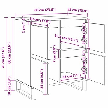 vidaXL Πλαϊνό γραφείο Μαύρη Οξυά 60x35x70cm 1 τεμ.