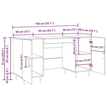 vidaXL Γραφείο artisan δρυς Επεξεργασμένο ξύλο 140x50x75cm 1 τεμ.