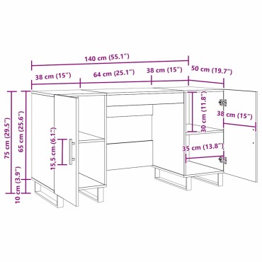 vidaXL Γραφείο artisan δρυς Επεξεργασμένο ξύλο 140x50x75cm 1 τεμ.