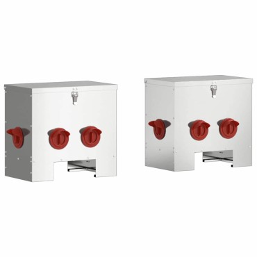 vidaXL Ταΐστρα κοτόπουλων 2 Ασημί 40,5 x 25 x 38 εκ. 20 kg