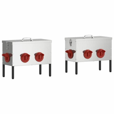 vidaXL Ταΐστρα κοτόπουλων 2 Ασημί 41,5 x 20,5 x 33 εκ 15 kg
