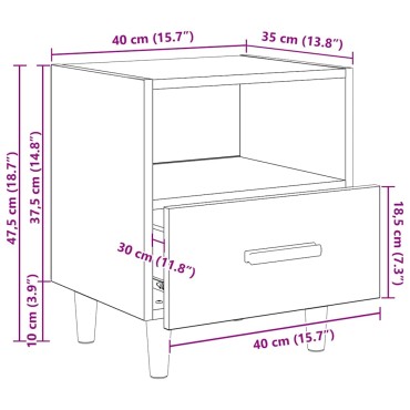 vidaXL Κομοδίνο Μαύρη Οξυά 40x35x47cm Επεξεργασμένο Ξύλο 1 τεμ.