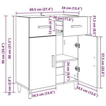vidaXL Πλαϊνό γραφείο Μαύρη δρυς 34x69.5x89cm Επεξεργασμένο Ξύλο 1 τεμ.