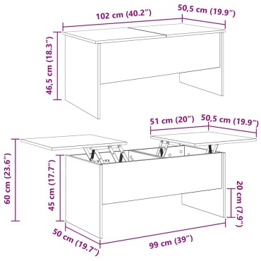 vidaXL Τραπεζάκι σαλονιού Artisan Oak 102x50,5x46,5cm 1 τεμ.