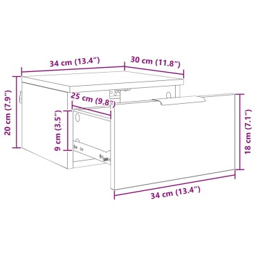 vidaXL Κομοδίνο Μαύρη Οξυά 34x30x20cm Επεξεργασμένο Ξύλο 1 τεμ.