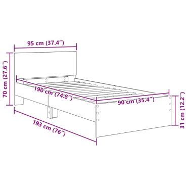 vidaXL Σκελετός Κρεβατιού Παλιό Ξύλο 90 x 190 cm Επεξεργασμένο Ξύλο