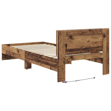 vidaXL Σκελετός Κρεβατιού Παλιό Ξύλο 90 x 190 cm Επεξεργασμένο Ξύλο