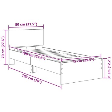 vidaXL Σκελετός Κρεβατιού Artisan Oak 75 x 190 cm Επεξεργασμένο Ξύλο