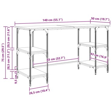 vidaXL Γραφείο με ράφι Παλιό Ξύλο 140x50x75cm Επεξεργασμένο Ξύλο 1 τεμ.