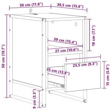 vidaXL Κομοδίνο Artisan Δρυς 39,5x30x50cm Επεξεργασμένο Ξύλο 1 τεμ.