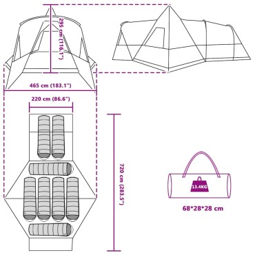 vidaXL Τέντα Τιπί 8 Ατόμων 8 άτομο Μπλε
