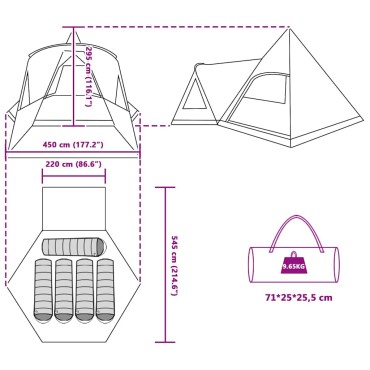 vidaXL Τέντα Τιπί 5 Ατόμων 5 άτομο Μπλε