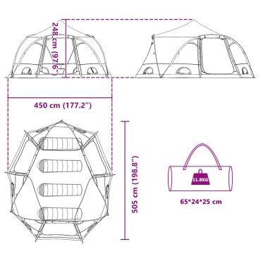 vidaXL Σκηνή Dome 4 Ατόμων με στέγη Μπλε 505 x 450 x 248 εκ.