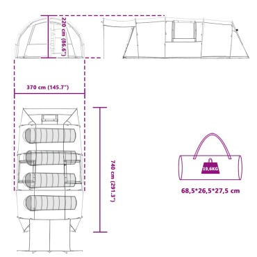 vidaXL Σκηνή Σήματος 4 Ατόμων Μπλε και Γκρι 740 x 370 x 220 εκ.