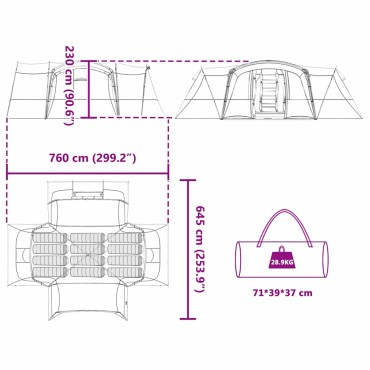 vidaXL Οικογενειακή Σκηνή 12 Ατόμων με στέγη Πράσινο και Λευκό