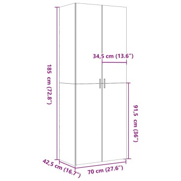 vidaXL Ντουλάπι Γκρι Σκυροδέματος 70x42,5x185cm Επεξεργασμένο Ξύλο 1 τεμ.
