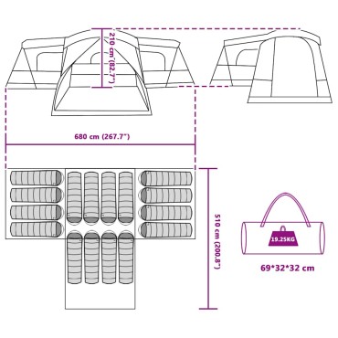 vidaXL Σκηνή 16 Ατόμων 16 ατόμων Γκρι και Πορτοκαλί