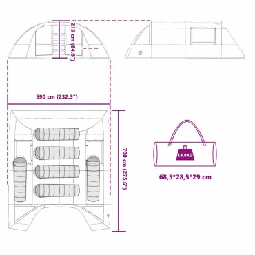 vidaXL Τέντα Τούνελ 6 Ατόμων 6 ατόμων Πράσινο και Λευκό
