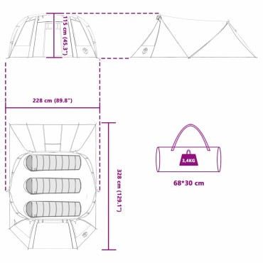vidaXL Τέντα Τουνέλ 3-Ατόμων 3 ατόμων Γκρι και Πορτοκαλί