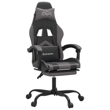 vidaXL Καρέκλα Gaming Μασάζ Υποπόδιο Μαύρο/Γκρι από Συνθετικό Δέρμα 57,5x59,5x(121-131)cm 1 τεμ.