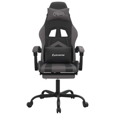 vidaXL Καρέκλα Gaming Μασάζ Υποπόδιο Μαύρο/Γκρι από Συνθετικό Δέρμα 57,5x59,5x(121-131)cm 1 τεμ.