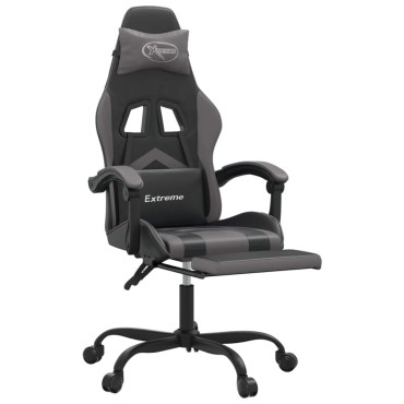 vidaXL Καρέκλα Gaming Μασάζ Υποπόδιο Μαύρο/Γκρι από Συνθετικό Δέρμα 57,5x59,5x(121-131)cm 1 τεμ.