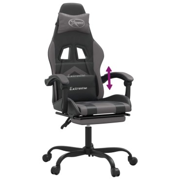 vidaXL Καρέκλα Gaming Μασάζ Υποπόδιο Μαύρο/Γκρι από Συνθετικό Δέρμα 57,5x59,5x(121-131)cm 1 τεμ.