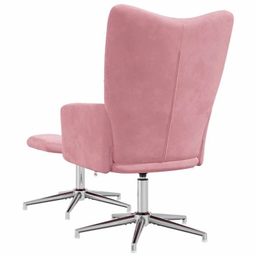 vidaXL Πολυθρόνα Relax Ροζ Βελούδινη με Σκαμπό 62x68x98cm 1 τεμ.
