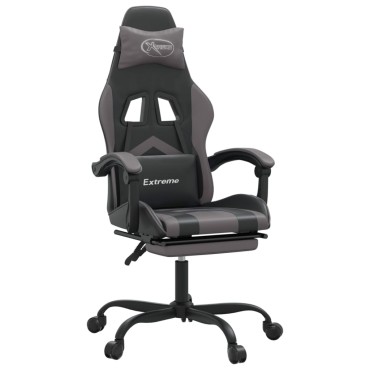 vidaXL Καρέκλα Gaming Περιστρ. Υποπόδιο Μαύρο&Γκρι Συνθετικό Δέρμα 57,5x59,5x(121-131)cm 1 τεμ.