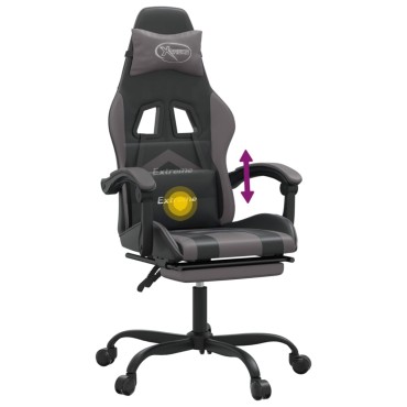 vidaXL Καρέκλα Gaming Περιστρ. Υποπόδιο Μαύρο&Γκρι Συνθετικό Δέρμα 57,5x59,5x(121-131)cm 1 τεμ.