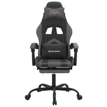 vidaXL Καρέκλα Gaming Περιστρ. Υποπόδιο Μαύρο&Γκρι Συνθετικό Δέρμα 57,5x59,5x(121-131)cm 1 τεμ.