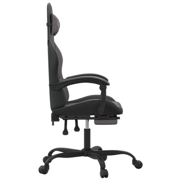 vidaXL Καρέκλα Gaming Περιστρ. Υποπόδιο Μαύρο&Γκρι Συνθετικό Δέρμα 57,5x59,5x(121-131)cm 1 τεμ.