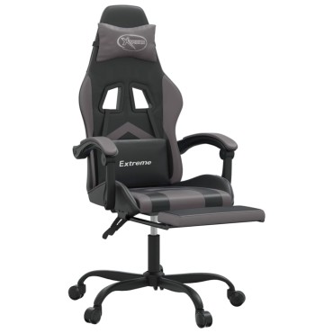 vidaXL Καρέκλα Gaming Περιστρ. Υποπόδιο Μαύρο&Γκρι Συνθετικό Δέρμα 57,5x59,5x(121-131)cm 1 τεμ.
