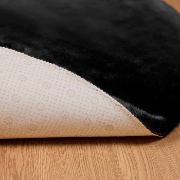 vidaXL Χαλιά Ψεύτικου Κουνελιού Olite Μαύρο Πολυεστέρας 200x200cm