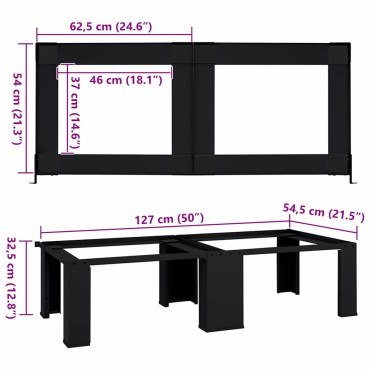 vidaXL Βάση Πλυντηρίου Ρούχων 2 τεμ. Μαύρο 127 x 54,5 x 32,5 εκ Ατσάλι