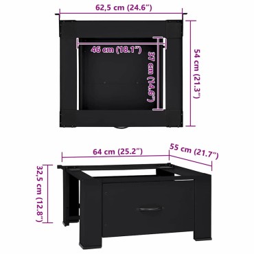 vidaXL Βάση Πλυντηρίου Ρούχων Μαύρο 64 x 55 x 32,5 εκ Ατσάλι