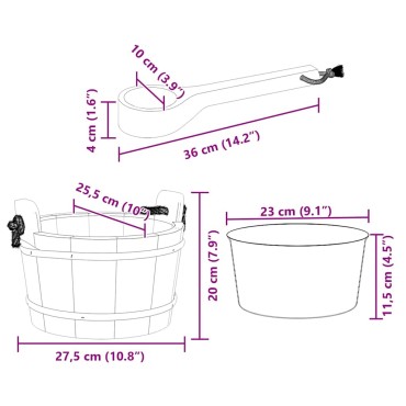 vidaXL Κουβάς Σάουνας 2 pcs Καφέ Μασίφ Ξύλο Πεύκου και Κάνναβη